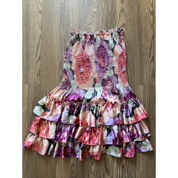 Betsey Johnson Pink and Purple Fit & Flare Floral Strapless Ruffle Prom Dress S - Picture 1 of 10